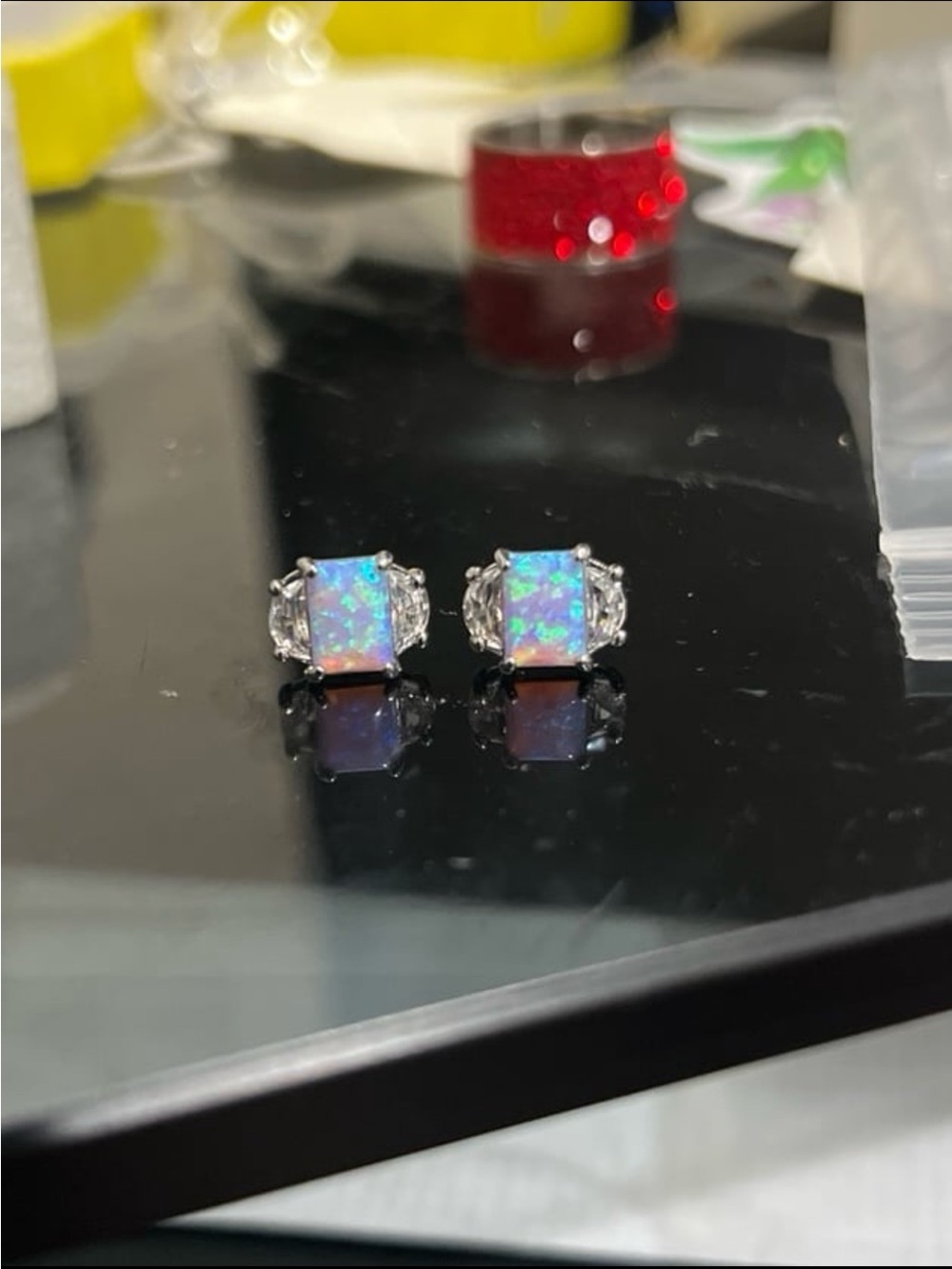 Birthstone S925 Sterling Silver growing closer lab grown preach fire opal earrin